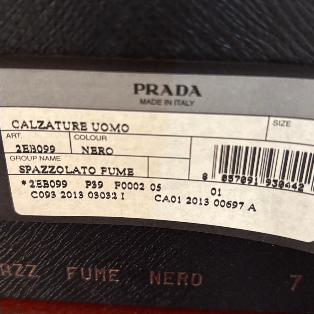 PRADA Spazzolato Fume’ Plain Toe Black Derby Sz.7 - Picture 16 of 16